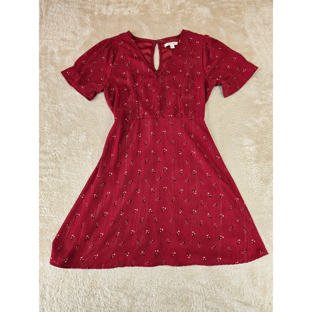 Mi Ami Francescas Burgundy Red Floral Metallic Lurex Fit & Flare Dress Small